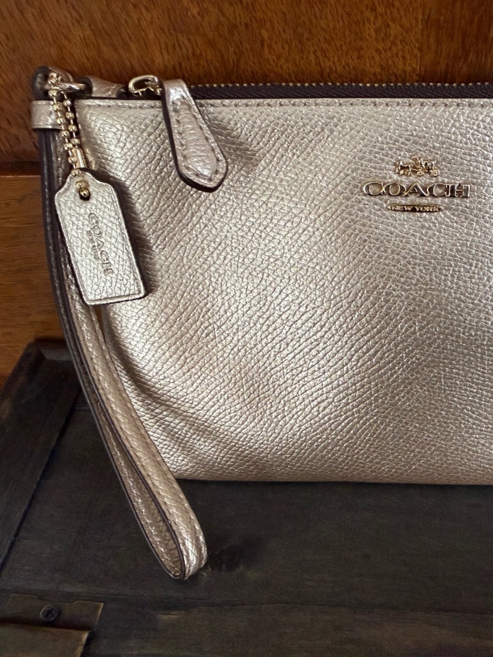Coach Gold Pebbled Leather Wristlet / Clutch